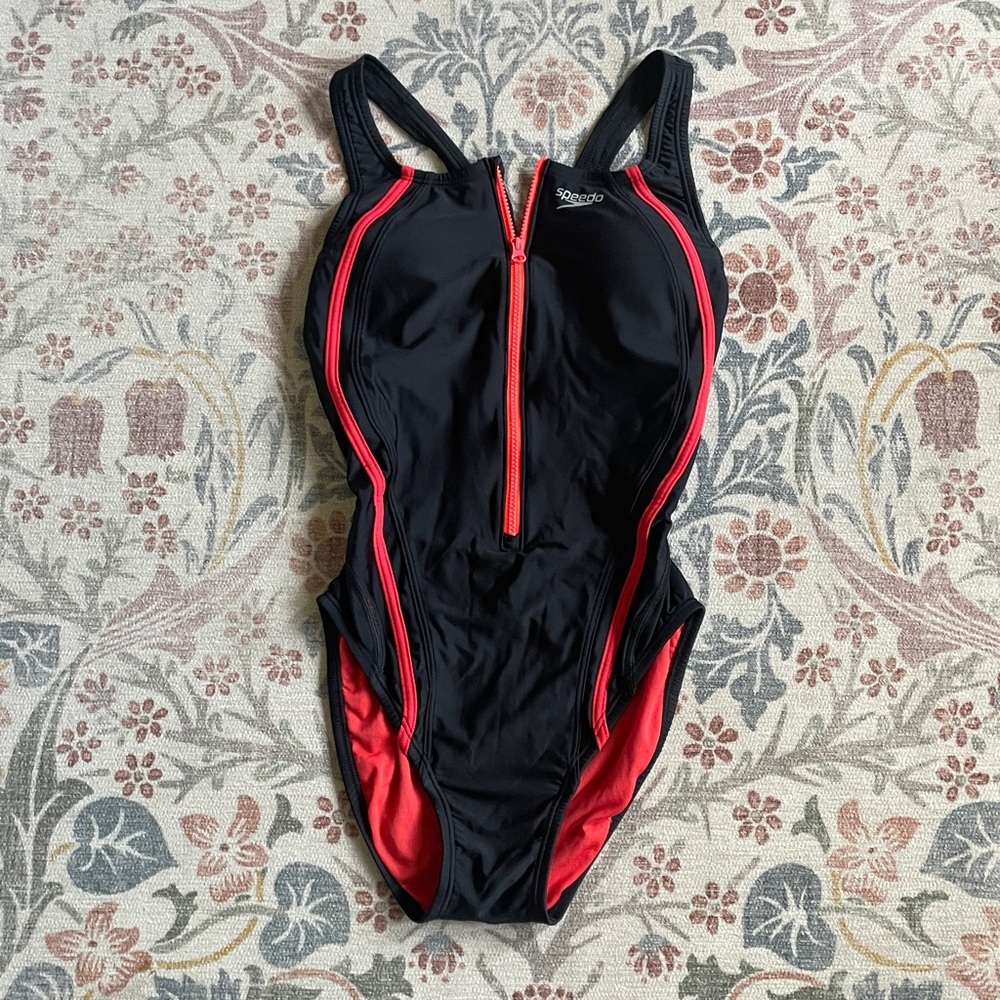 Speedo Black and Red One-Piece Swimsuit